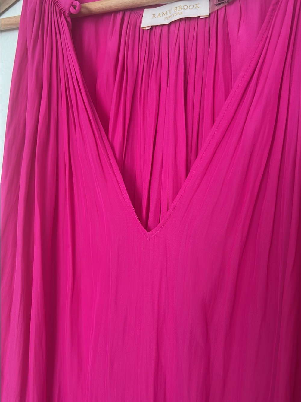 Ramy Brook Pleated V-Neck Dress in Fuchsia Pink